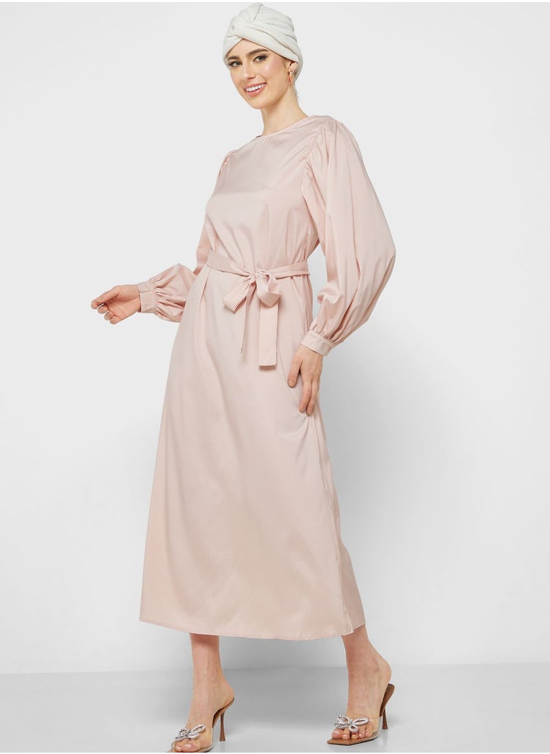 Puff Sleeve Belted Dress