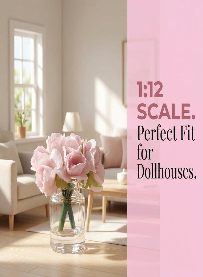 Essivox 2Pcs 1:12 Scale Glass Vase with Flowers Set, Decorative Accessories for Mini Scene, Mini Decoration Dollhouse Décor - Image 4