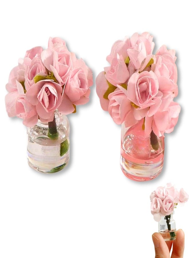 Essivox 2Pcs 1:12 Scale Glass Vase with Flowers Set, Decorative Accessories for Mini Scene, Mini Decoration Dollhouse Décor - Image 1