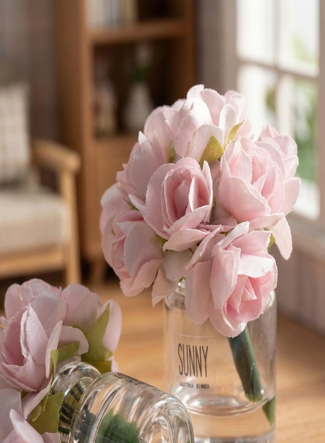 Essivox 2Pcs 1:12 Scale Glass Vase with Flowers Set, Decorative Accessories for Mini Scene, Mini Decoration Dollhouse Décor - Image 2
