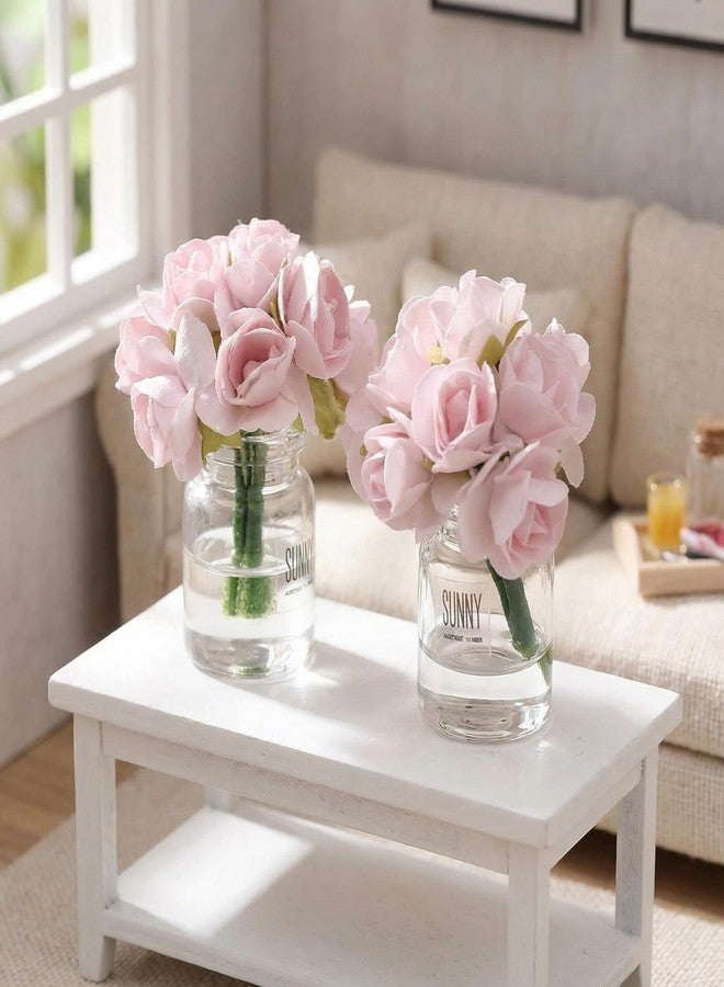Essivox 2Pcs 1:12 Scale Glass Vase with Flowers Set, Decorative Accessories for Mini Scene, Mini Decoration Dollhouse Décor - Image 3