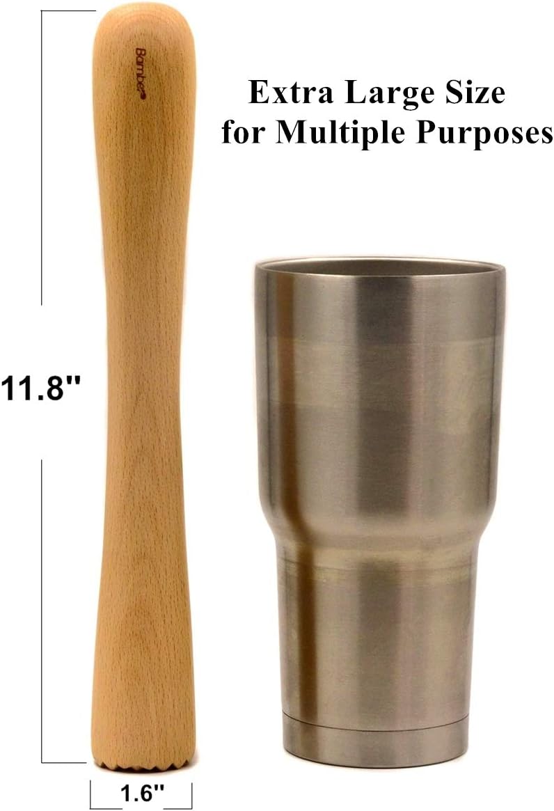 Bamber Extra Long Wood Cocktail Mojito Muddler Wooden Muddler Bar Tool, 12 x 1.6 Inches - Image 2