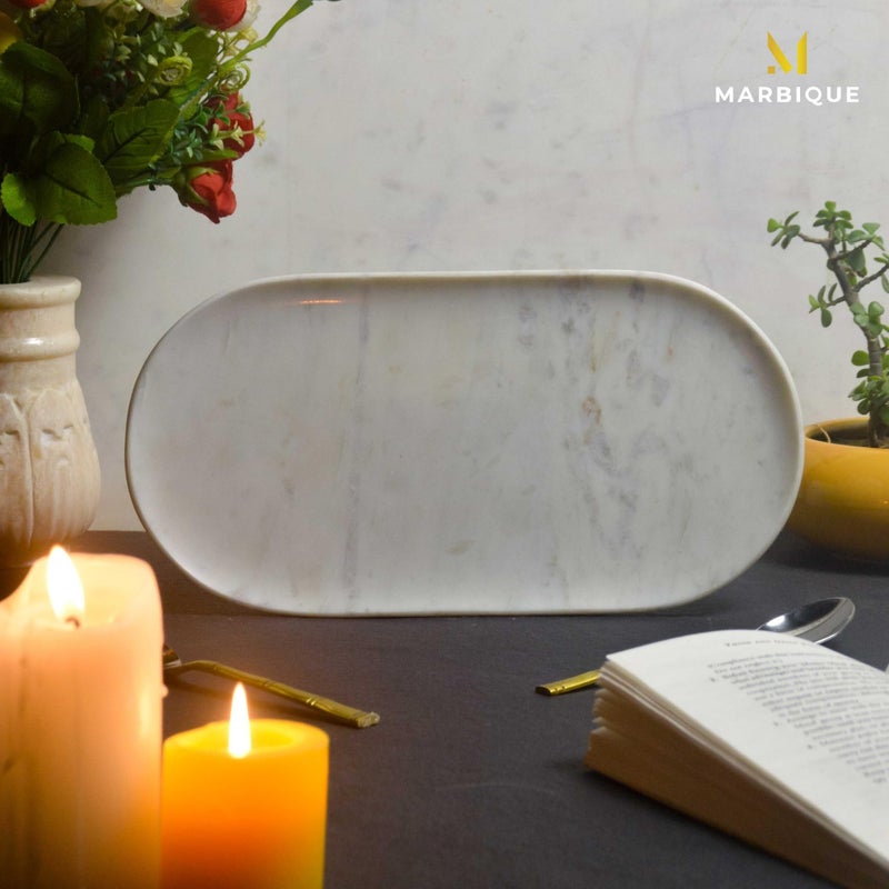 MARBIQUE Premium White Marble Tray Platter Serving Board 30×15 cm - Image 2