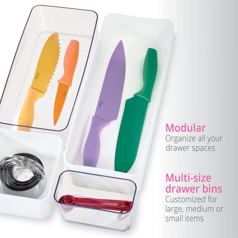 InterDesign Rosanna Pansino x iDesign Recycled Plastic Drawer Organizers, Set of 4, Clear/Marshmallow - Image 4