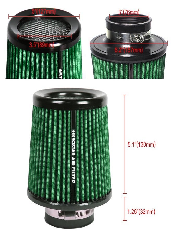Kyostar Universal Green 3 Inch 76mm Air Intake Cone Filter Replacement Quality Dry Air Filter - Image 2