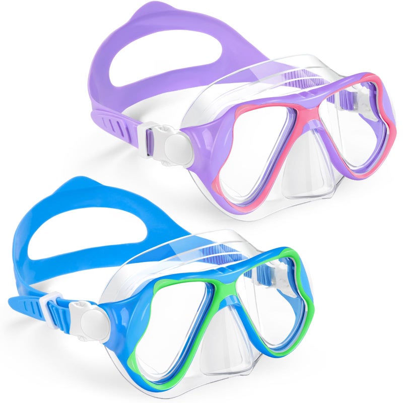 Freela 2 Pack Swim Goggles Kids Swimming Goggles for Kids 6-14 4-7 3-6 8-12 with Nose Cover Anti Fog 180° Clear View Pool Water Goggles Mask Childrens Boys Girls Toddler Youth 4 5 6 7 Years - Image 1