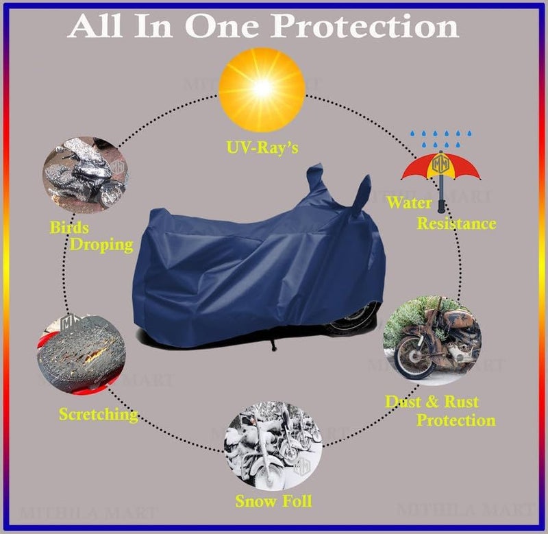 MADAFIYA Waterproof Two Wheeler Cover for Bajaj Pulsar 200 Bike All Season Protection Bike Cover for Rain & Sun (Navy) - Image 2
