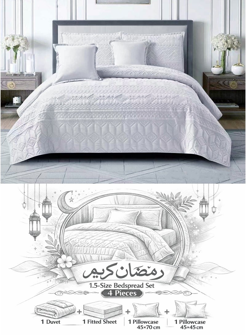 ميرال مفرش سرير نفر ونص سادة مضغوط – 4 قطع – لحاف محبوك 160×210 سم مع شرشف مغاط 120×200 سم - Image 1