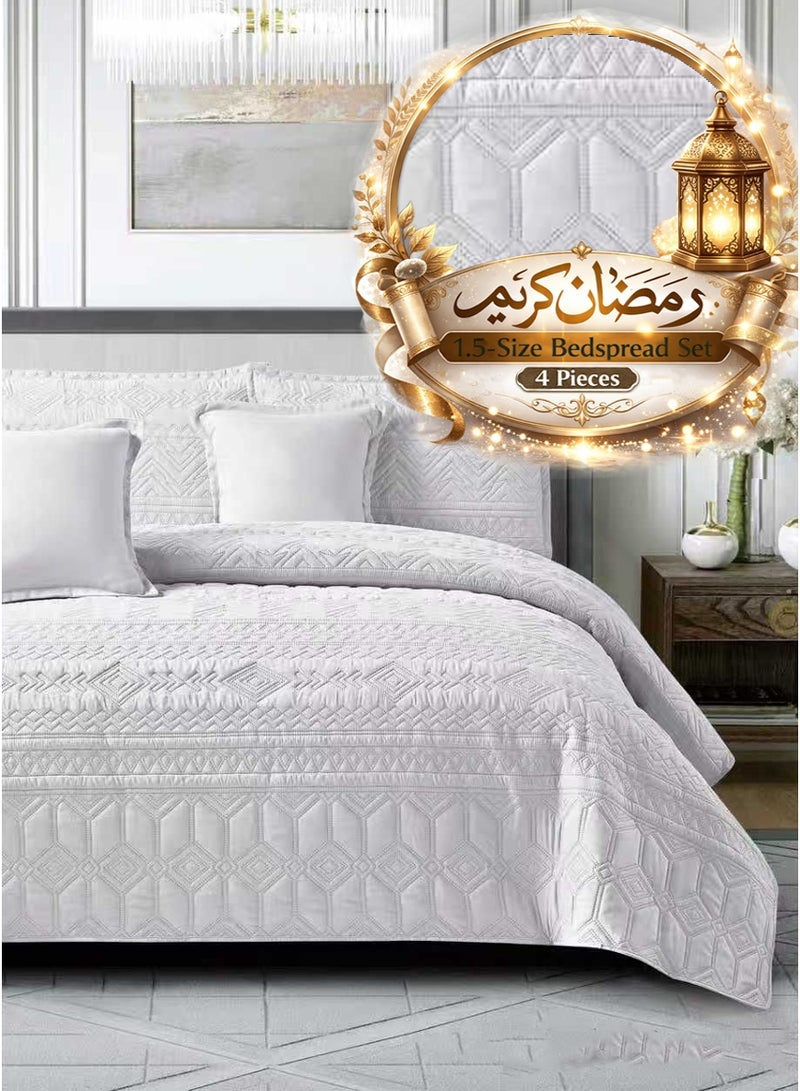 ميرال مفرش سرير نفر ونص سادة مضغوط – 4 قطع – لحاف محبوك 160×210 سم مع شرشف مغاط 120×200 سم - Image 2