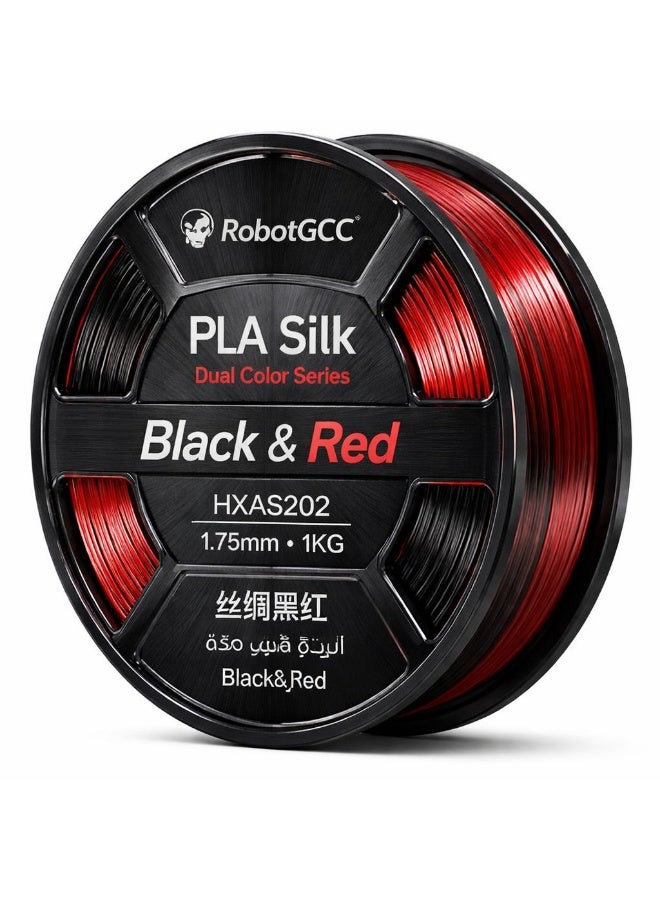 robotgcc PLA Silk Black Red Dual Color 1.75mm 3D Printing Material 1KG Spool for FDM 3D Printer Dual Color Gradient Glossy Finish Smooth Extrusion Stable Diameter Low Warping Strong Layer Adhesion Easy Print High Precision Decorative Models Premium Surface Effect - Image 1