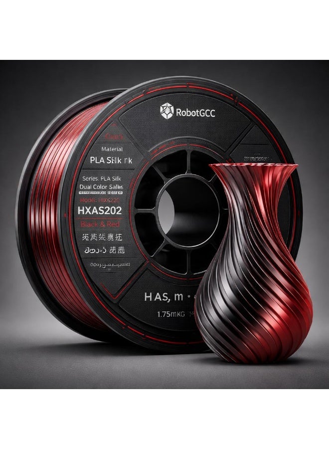 Robotgcc Pla Silk Dual Color 3D Printer Filament 1.75Mm 1Kg - Black & Red