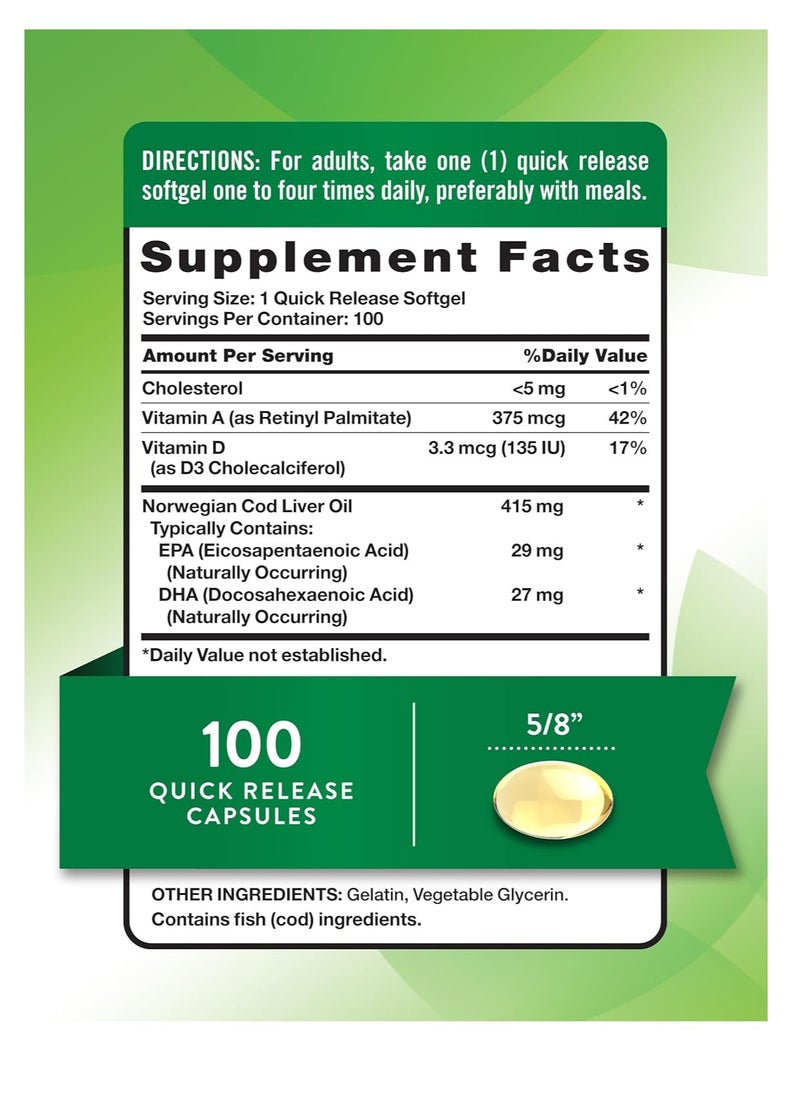 Nature's Truth Norwegian Cod Liver Oil | 100 Softgels  - Image 2