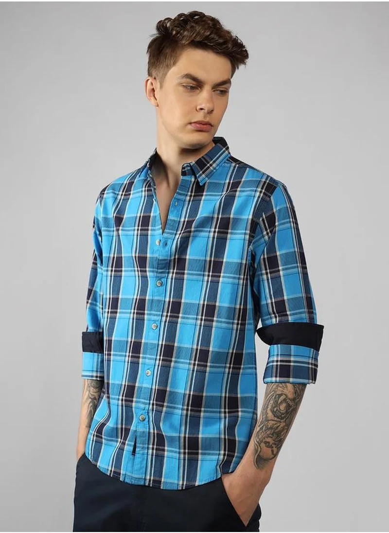 دينيس لينغو Men's Multicoloured 100% Cotton Checkered Button Down Shirt