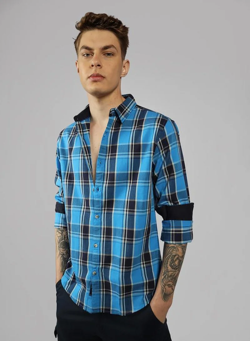 Dennis Lingo Men's Multicoloured 100% Cotton Checkered Button Down Shirt