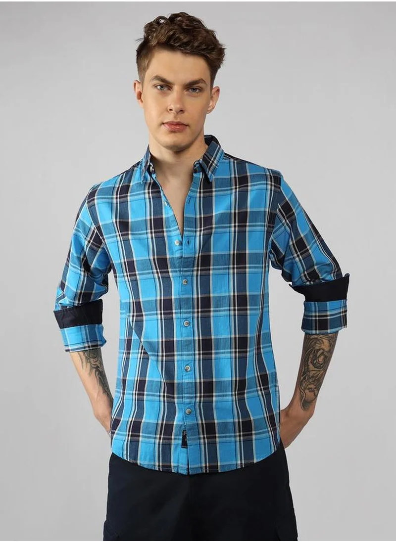 دينيس لينغو Men's Multicoloured 100% Cotton Checkered Button Down Shirt