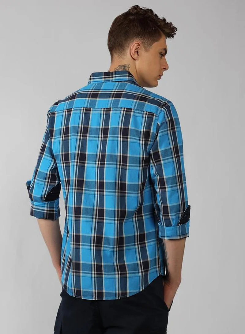 Dennis Lingo Men's Multicoloured 100% Cotton Checkered Button Down Shirt