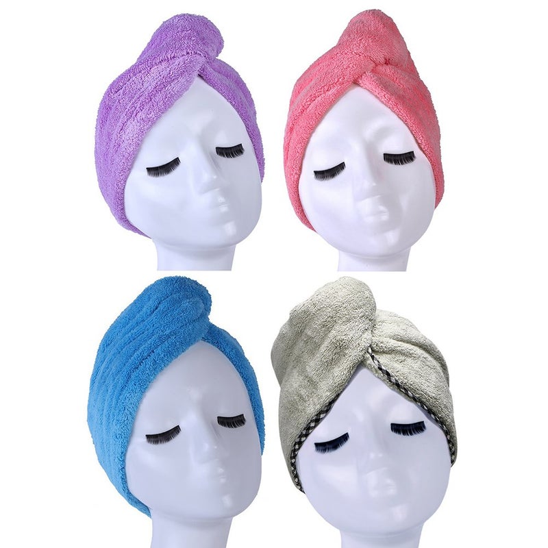 YYXR Microfiber Quick Drying Hair Towel Wrap - Super Absorbent Drastically Reduce Hair Drying Time(4-pack) (rose-purple-blue-lilygreen) - Image 1