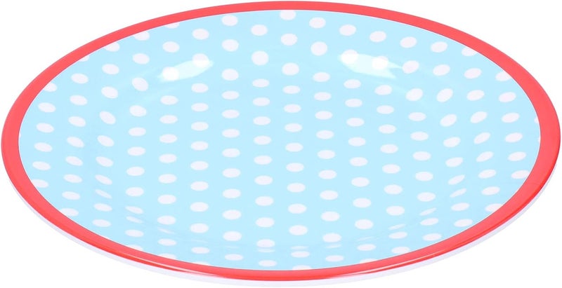 4 Pack 9 Inch Melamine Salad Plates, Fruit Dessert Cake Dishes, Smooth Glossy Finish Drop - Proof Tableware with High - Grade Imitation Porcelain Look for Home and (light blue dots) - Image 3