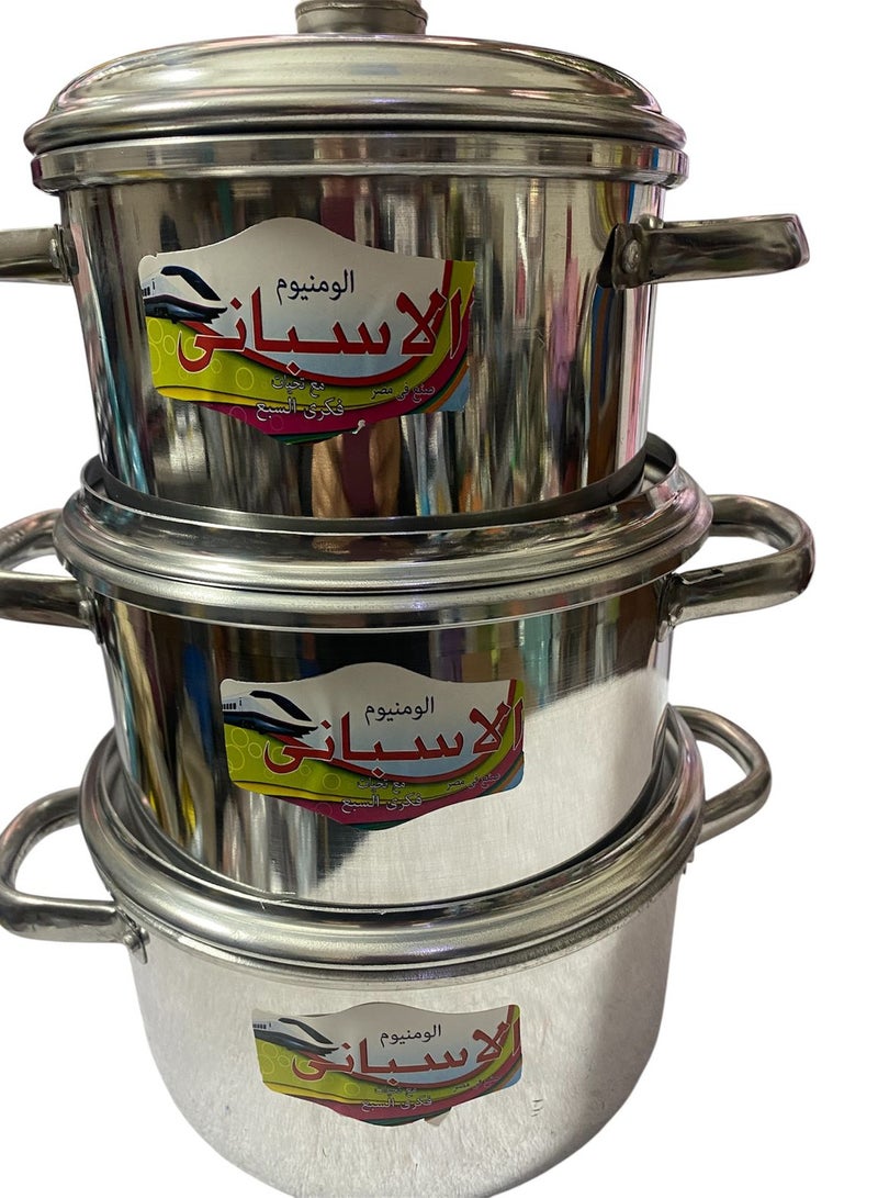 طقم أواني طهي من الألومنيوم - طقم من 3 قطع بأحجام مختلفة مع أغطية مناسبة - - Image 1