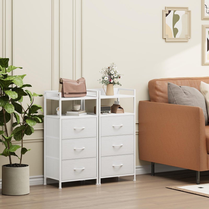 Somdot Nightstand with 3 Drawers, Dresser with Fabric Bins for Bedroom, Hallway, Entryway, Night Stand Bedside Table Furniture, Sturdy Steel Frame, Wooden Top, Easy Pull Fabric Bins, White Leather - Image 4