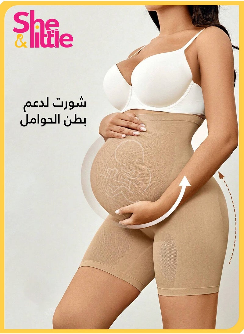 شي آند ليتل بنطلونات دعم الأمومة، ملابس داخلية بدون درزات مع دعم للبطن، شورت حمل ناعم ومرن وجيد التهوية مناسب للفساتين  - Image 1