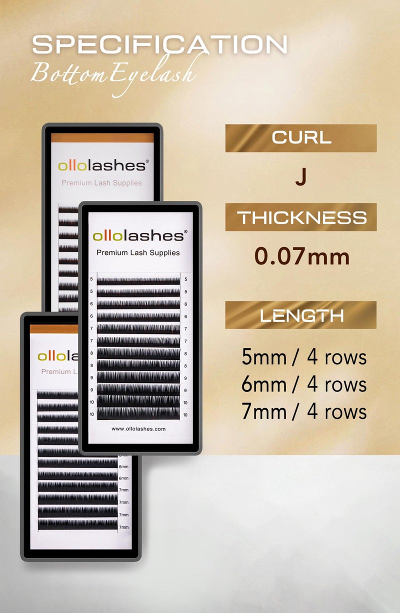 OLLOLASHES Bottom Lash Extension J Curl 0.07mm Mix5-7mm 5mm 6mm 7mm Black Color Bottom Lash Extensions, Professional Supplies for Lash Techs (Bottom-J-0.07, 5-7mm) - Image 2