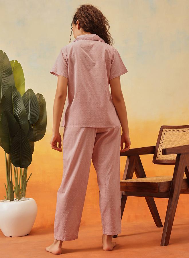 Clovia Dobby Weave Buttoned Shirt and Pyjama Set - Image 3