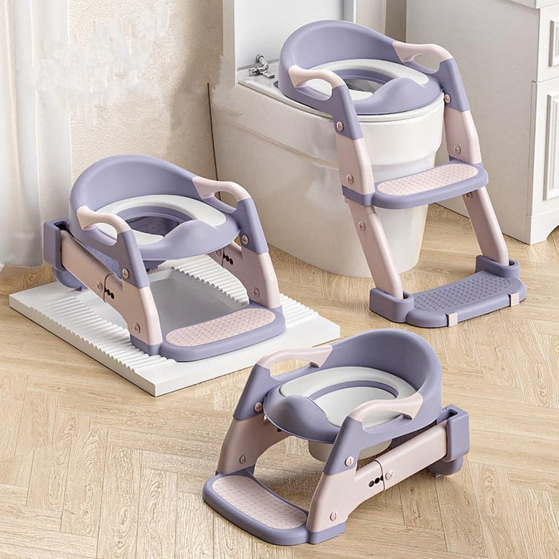 Paporich 3-in-1 Baby Potty Training Seat with Step Stool and Anti-Slip Pads - Purple - Image 1