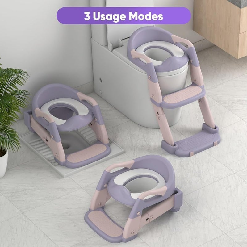 Paporich 3-in-1 Baby Potty Training Seat with Step Stool and Anti-Slip Pads - Purple - Image 4