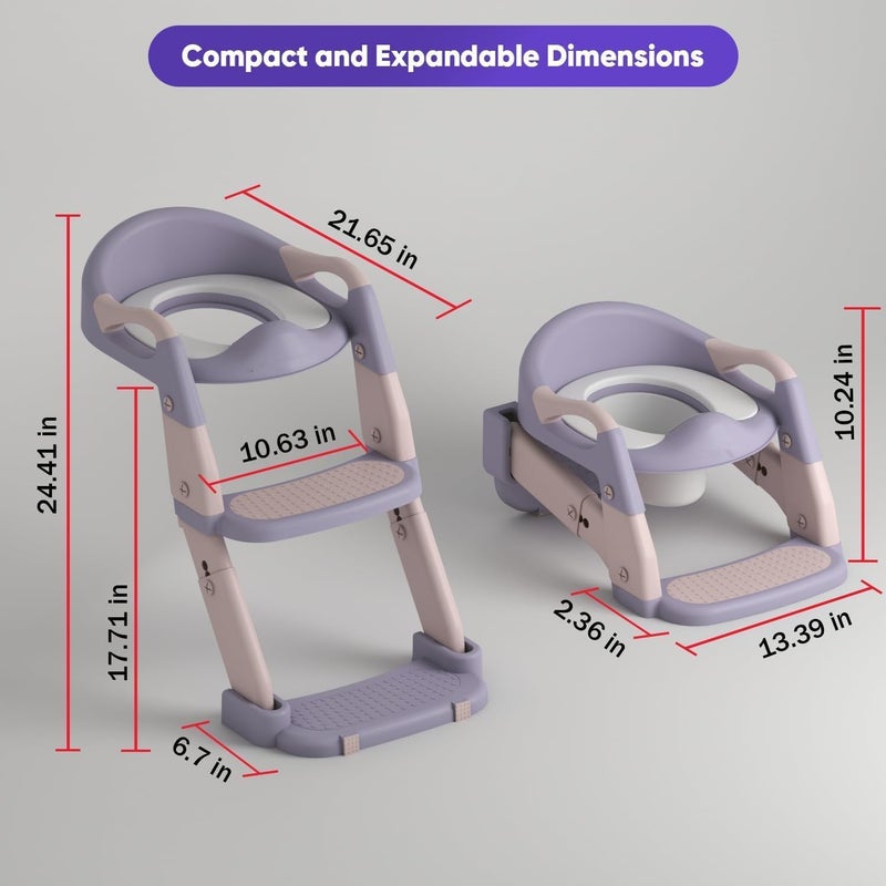 Paporich 3-in-1 Baby Potty Training Seat with Step Stool and Anti-Slip Pads - Purple - Image 5