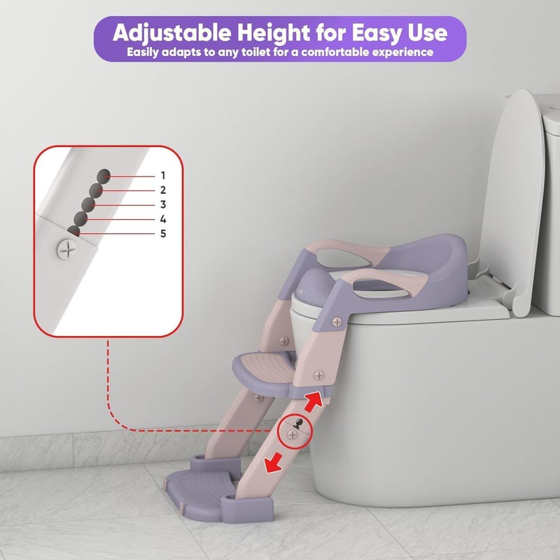 Paporich 3-in-1 Baby Potty Training Seat with Step Stool and Anti-Slip Pads - Purple - Image 3