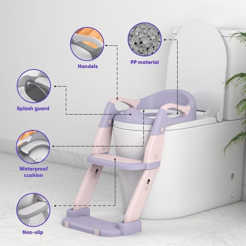 Paporich 3-in-1 Baby Potty Training Seat with Step Stool and Anti-Slip Pads - Purple - Image 2