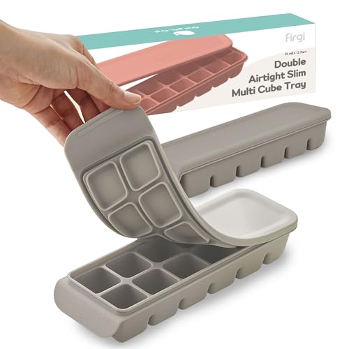 Firgi 12 Section-0.5oz, Gray 100% Food Grade Silicone Ice Cube Tray Food Container with Airtight Locking Lid, Fruit Vegetable Purees, Breastmilk Storage for Baby & Toddler Food | BPA Free Korea Made - Image 1