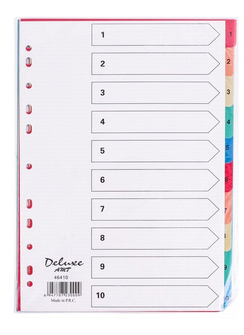 Plastic File Divider Tabs With Ten Divisions With Number Multicolour