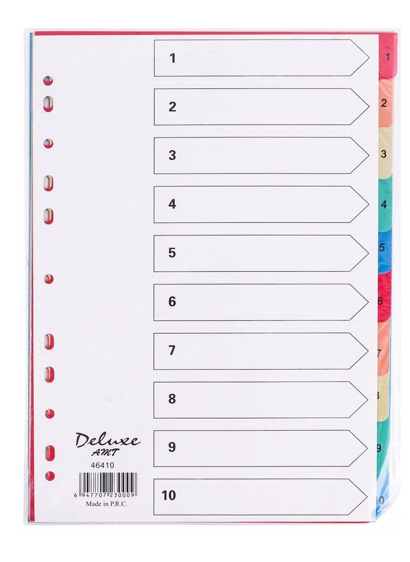 Deluxe Amt - Plastic File Divider Tabs With Ten Divisions With Number Multicolour - Image 1