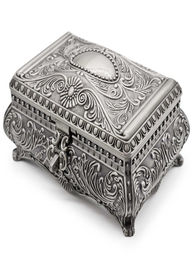 AVESON Rectangle Antique Metal Jewelry Box Trinket Storage Organizer Gift Box Chest Ring Case with Floral Engraved for Girls Ladies Women, Large - Image 1
