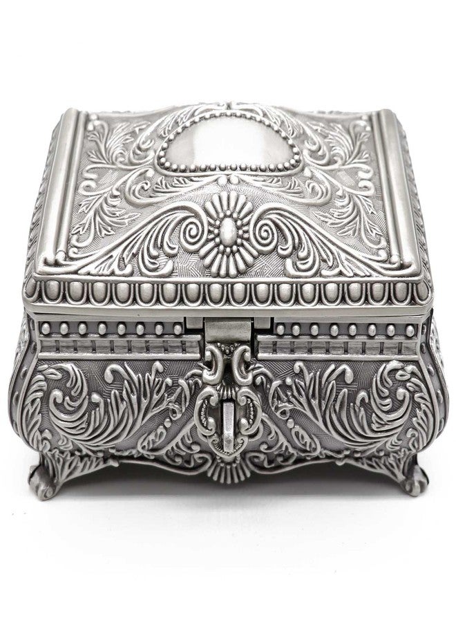 AVESON Rectangle Antique Metal Jewelry Box Trinket Storage Organizer Gift Box Chest Ring Case with Floral Engraved for Girls Ladies Women, Large - Image 2