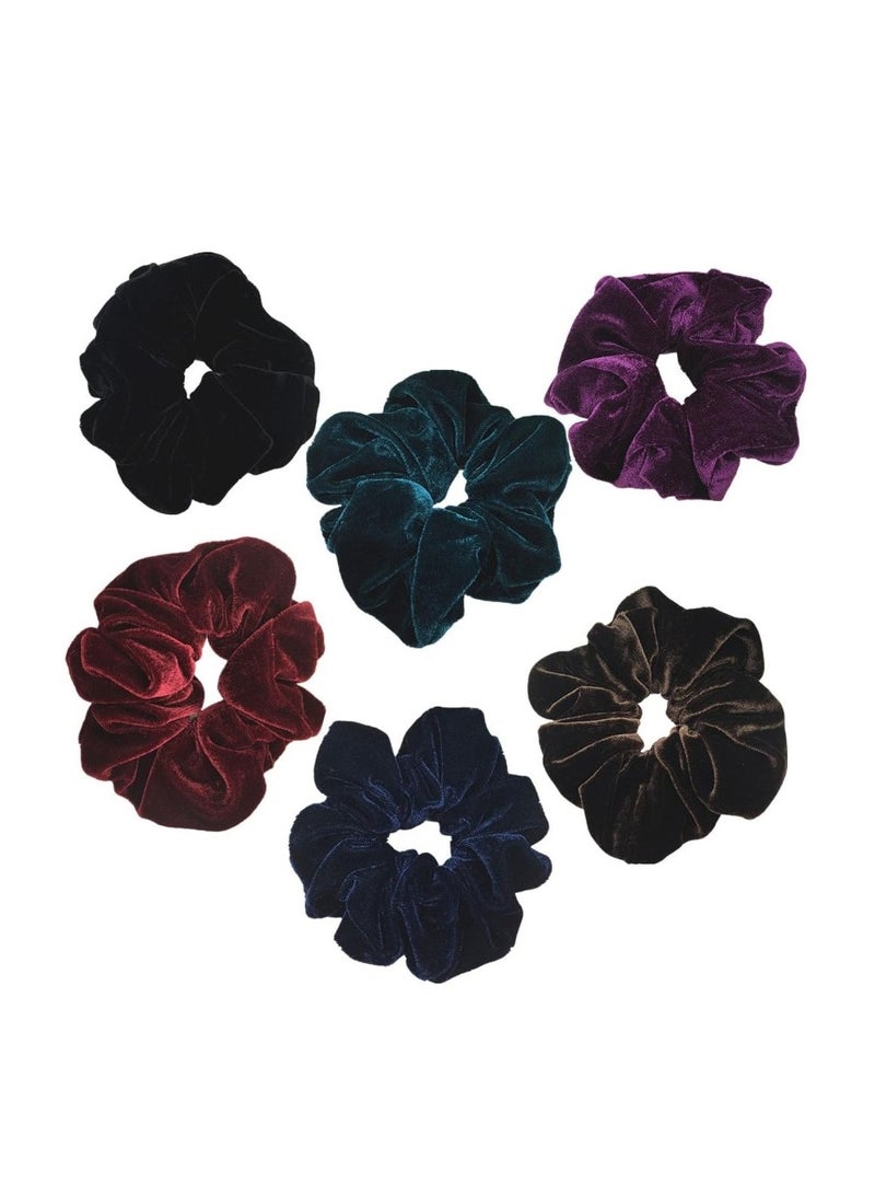 STAR BEJA United Fashion 6 Pack Mix Color Large Velvet Scrunchies Elastic Hair Ties Ropes - Image 1