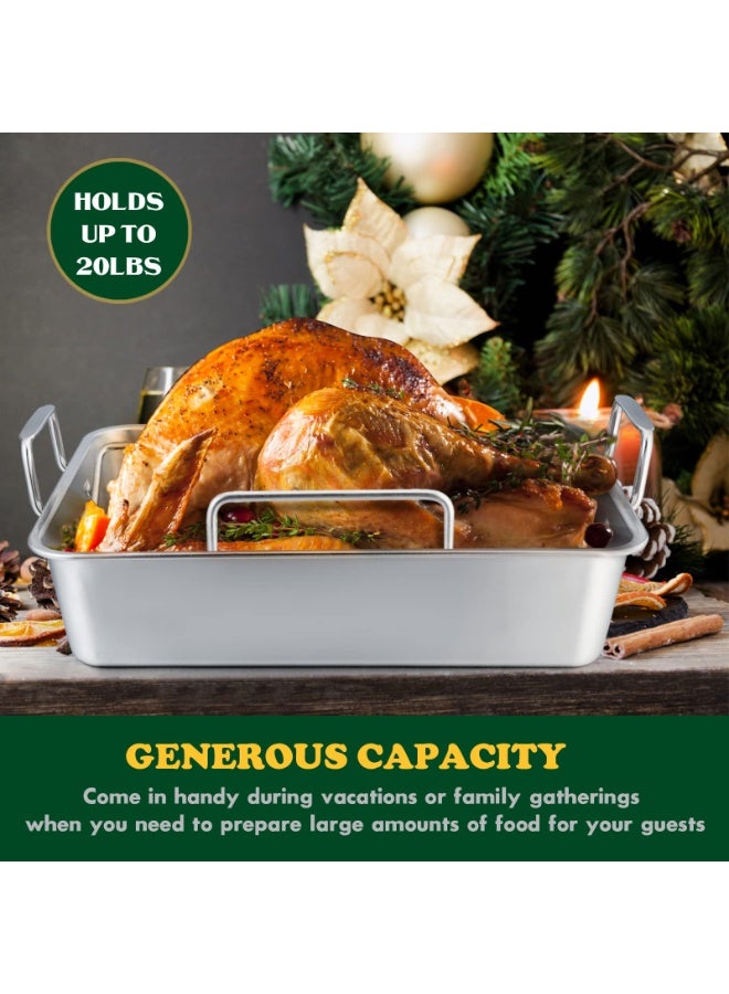 WALALLA Heavy Duty Stainless Steel Roasting Pan 40x30x10cm – Turkey Roaster with V-Shaped & Flat Rack, Non-Toxic & Dishwasher Safe Deep Broiling Pan for Oven, Perfect for Holiday Meals, Roasts & Vegetables - Image 4