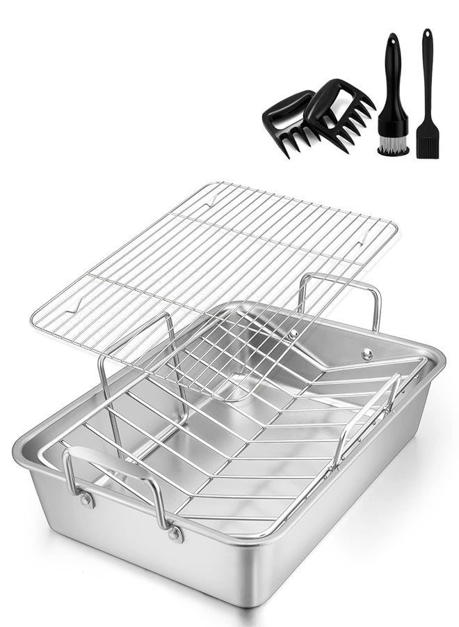 WALALLA Heavy Duty Stainless Steel Roasting Pan 40x30x10cm – Turkey Roaster with V-Shaped & Flat Rack, Non-Toxic & Dishwasher Safe Deep Broiling Pan for Oven, Perfect for Holiday Meals, Roasts & Vegetables - Image 1