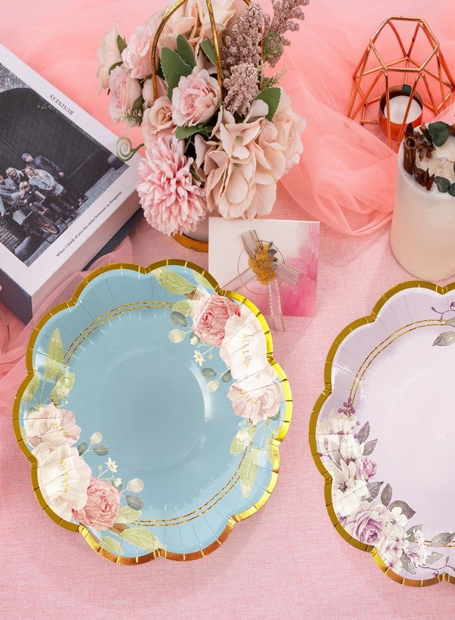 KFJBPB 48 Pack Floral Paper Plates 7 inch, Flower Tea Party Plates Disposable Cake Plate Dessert Plates Dinner Plates for Baby&Brial Shower Birthday Wedding Party Supplies (Floral) - Image 4