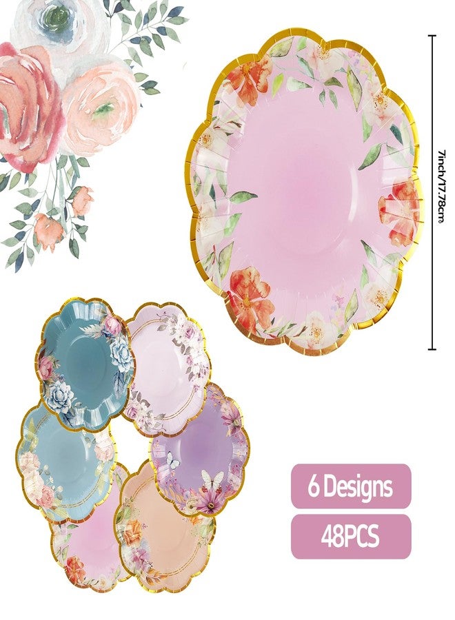 KFJBPB 48 Pack Floral Paper Plates 7 inch, Flower Tea Party Plates Disposable Cake Plate Dessert Plates Dinner Plates for Baby&Brial Shower Birthday Wedding Party Supplies (Floral) - Image 3