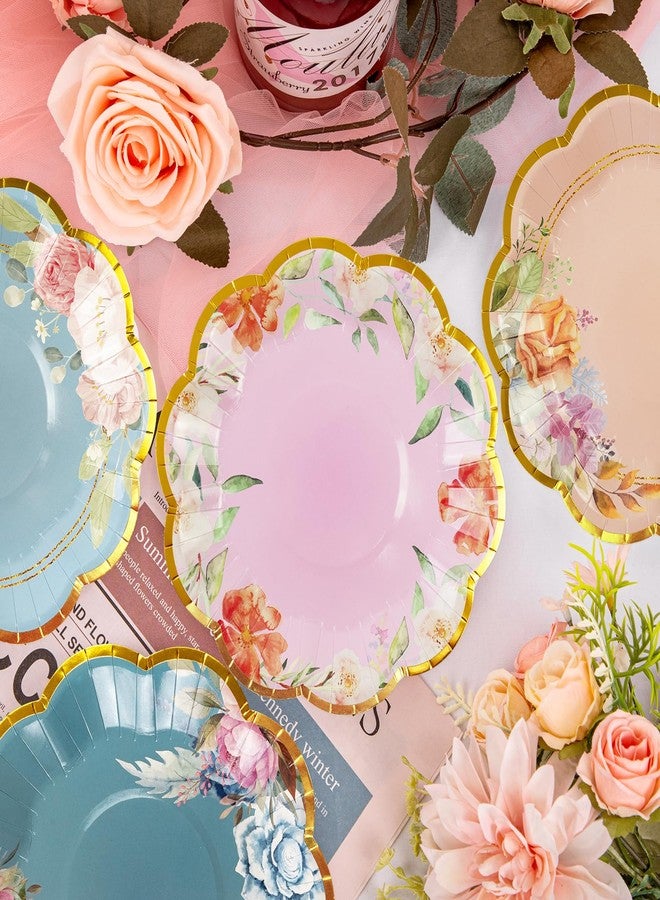 KFJBPB 48 Pack Floral Paper Plates 7 inch, Flower Tea Party Plates Disposable Cake Plate Dessert Plates Dinner Plates for Baby&Brial Shower Birthday Wedding Party Supplies (Floral) - Image 2