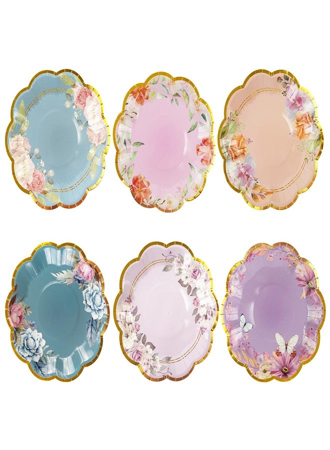 KFJBPB 48 Pack Floral Paper Plates 7 inch, Flower Tea Party Plates Disposable Cake Plate Dessert Plates Dinner Plates for Baby&Brial Shower Birthday Wedding Party Supplies (Floral) - Image 1
