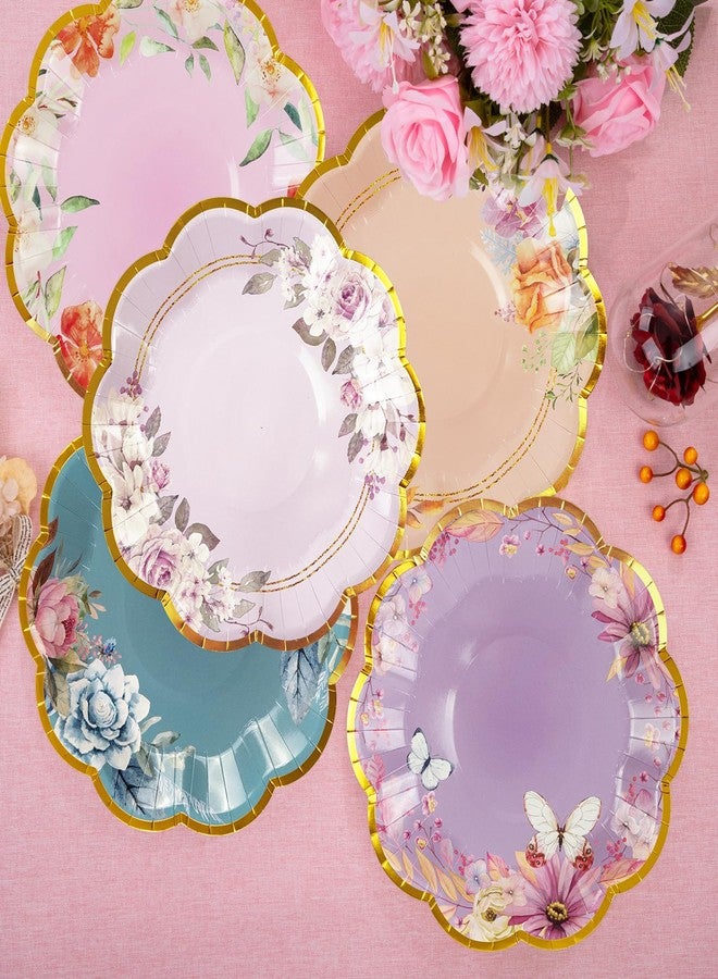 KFJBPB 48 Pack Floral Paper Plates 7 inch, Flower Tea Party Plates Disposable Cake Plate Dessert Plates Dinner Plates for Baby&Brial Shower Birthday Wedding Party Supplies (Floral) - Image 5