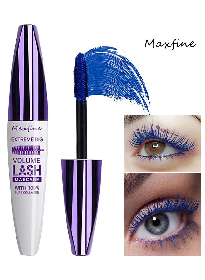ماكس فاين المتطرفة الكبيرة 5D حجم الرموش الماسكارا الألياف الرموش ملحقات الماسكارا الملونة طويلة الأمد لطخة والدليل على عدم التكتل الشباك الماسكارا الضخمة لإطالة الرموش الساحرة - أزرق - Image 1