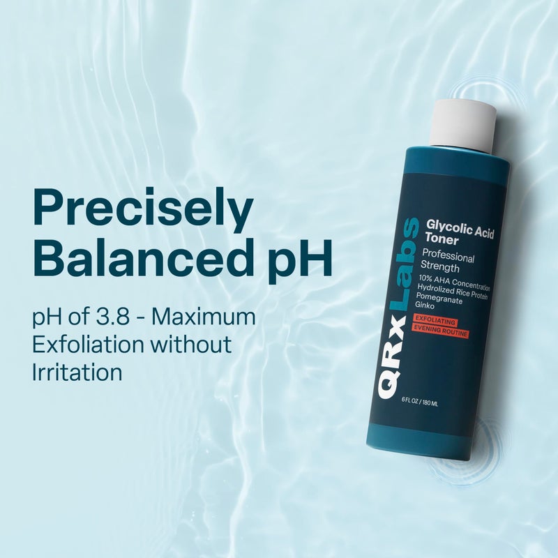 QRxLabs Glycolic Acid Toner - 10% Glycolic Acid Exfoliant with Salicylic Acid - Hydrating Face Exfoliator - Pore Toner & BHA Liquid Exfoliant with Witch Hazel - 6 Fl Oz - Image 5
