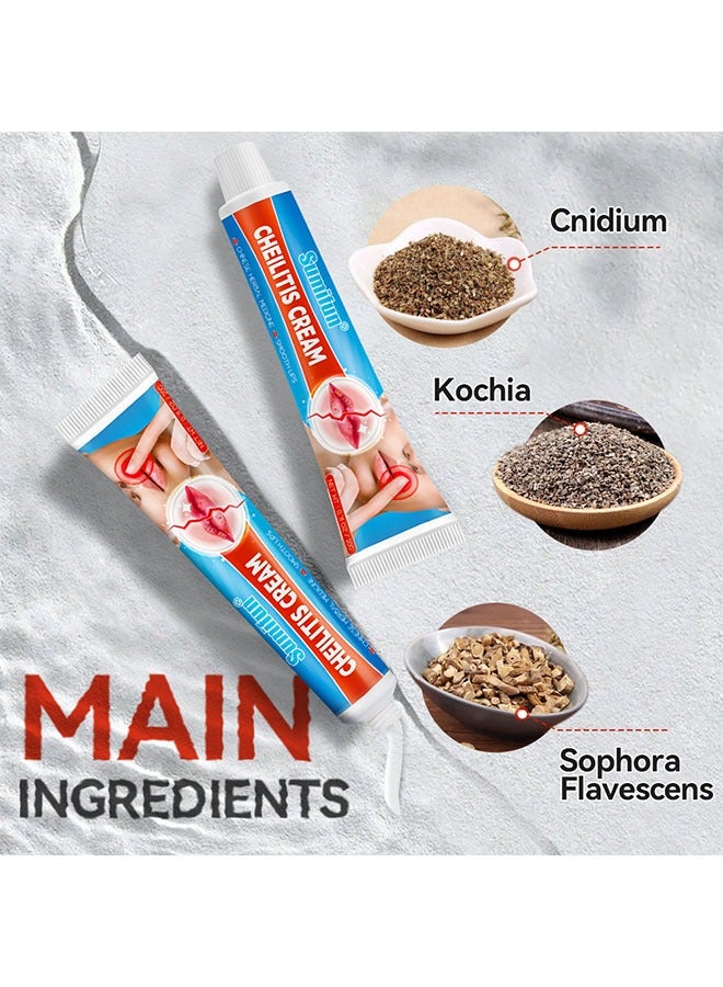 سوميفون Cheilitis Cream ، مرطب شفاهي للشفاه شديدة التشقق ، مكونات طبيعية للتبريد الفوري وتخفيف الآلام ، إزالة الجلد الميت / تلاشي خطوط الشفاه / تحسين لون الشفاه 20 جم - Image 3