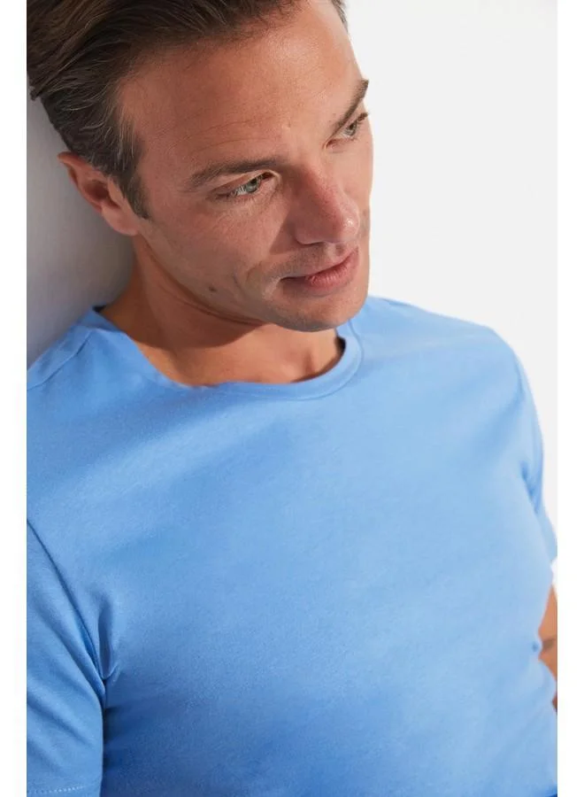 جون June Men Regular Fit Basic Short Sleeve Crew Neck Tshirt Light Blue