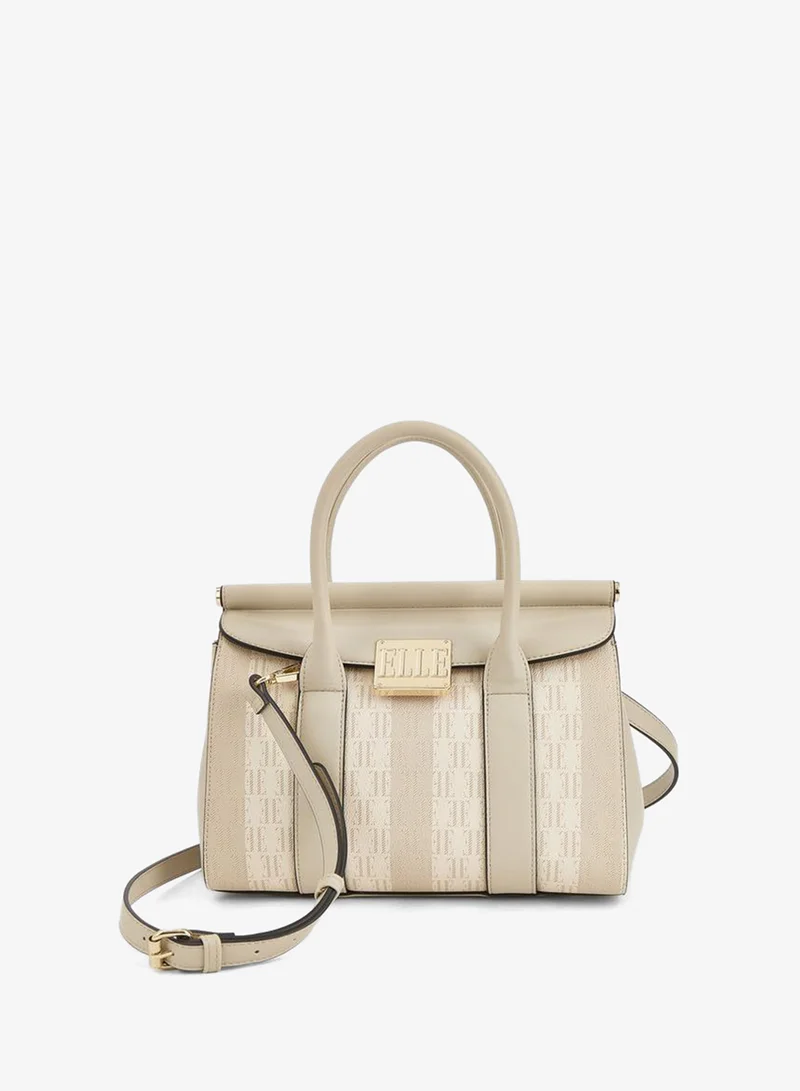 ELLE Monogram Print Tote Bag with Detachable Strap